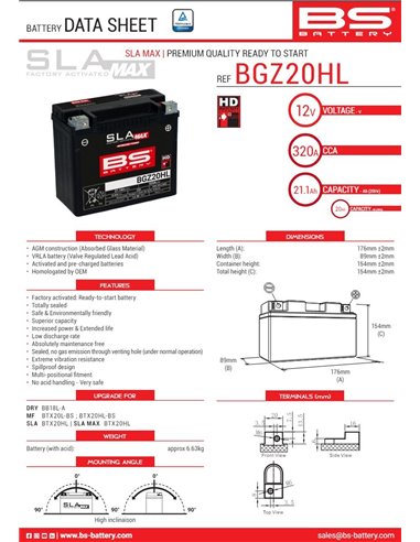 BGZ20HL HD SLA MAX 12V 21.1Ah akumuliatorius
