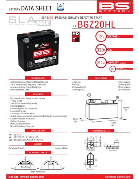 BGZ20HL HD SLA MAX 12V 21.1Ah akumuliatorius