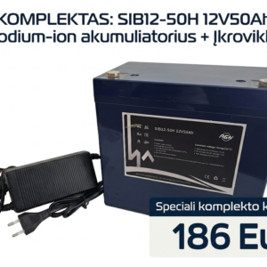 Sodium-ion akumuliatorius SIB12-50H 12V 50Ah+įkroviklis SIB 12-5A
