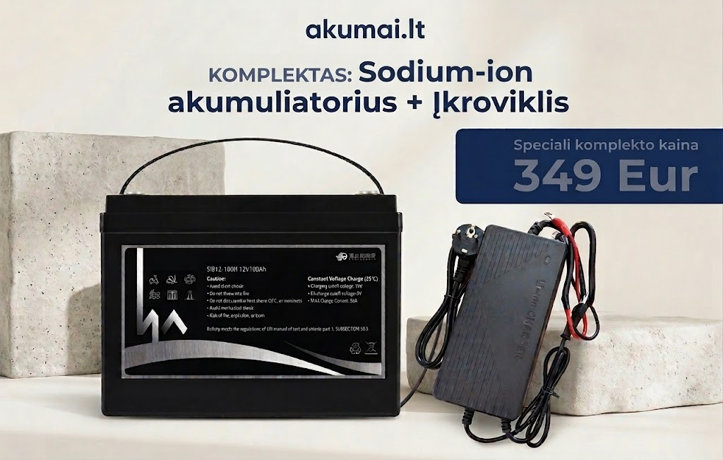 Sodium-ion akumuliatorius SIB12-100H 12V 100Ah +įkroviklis SIB 12-15A