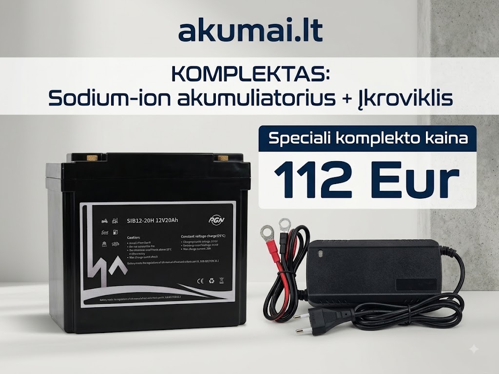 Sodium-ion akumuliatorius SIB12-20H 12V 20Ah +įkroviklis SIB 12-5A